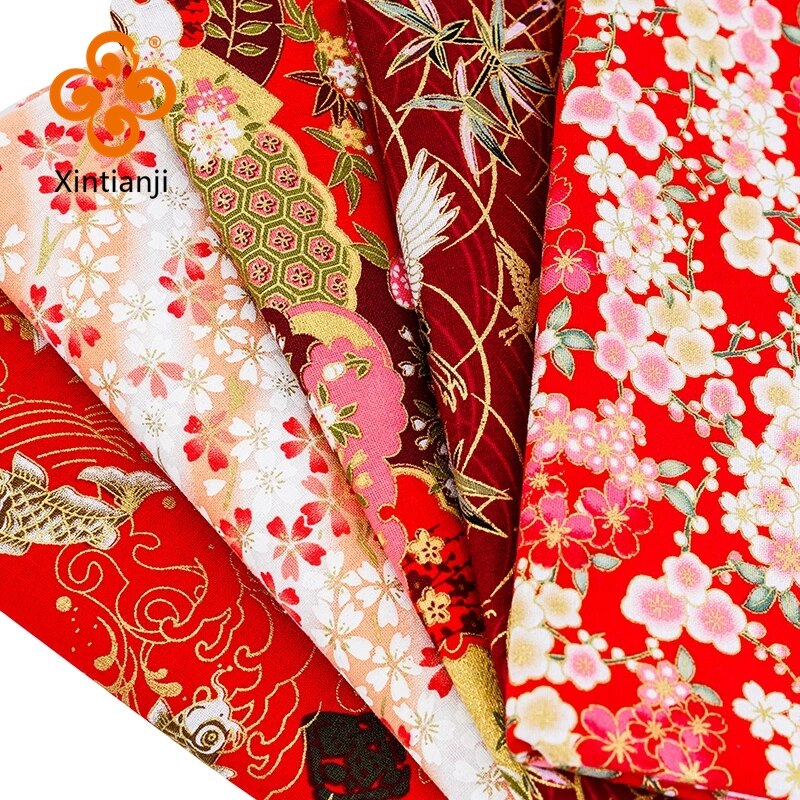 Đồng phục kimono đồng vải đỏ phong cách Nhật Bản, họa tiết hoa cho thời trang và may mặc - TJ8962