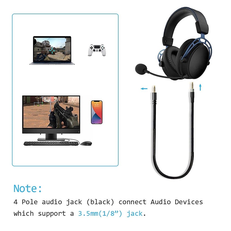 Tầm nhìn cho HyperX Cloud cho cáp tai nghe chơi game Alpha Cáp thay thế bện Nylon