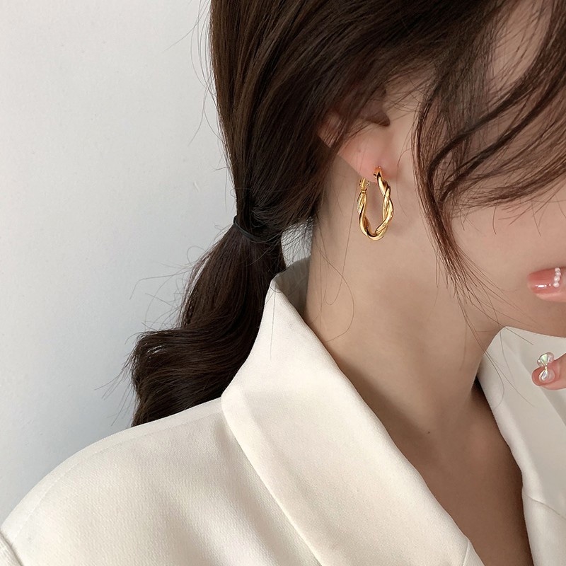 Bông tai kim loại phong cách Hàn Quốc Bông tai hình tròn