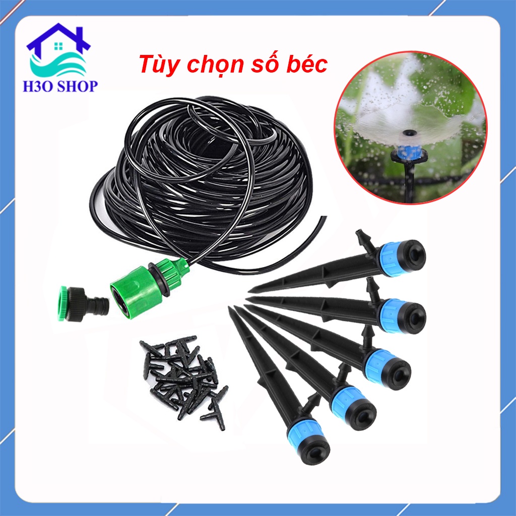Trọn bộ tưới cây nhỏ giọt béc xòe tỏa tròn 360 độ que cắm liền, điều chỉnh bán kính tưới và lưu lượng nước