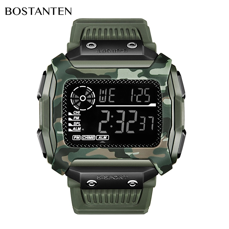 Đồng hồ điện tử Bostanten hiển thị giờ thế giới dây resin vintage