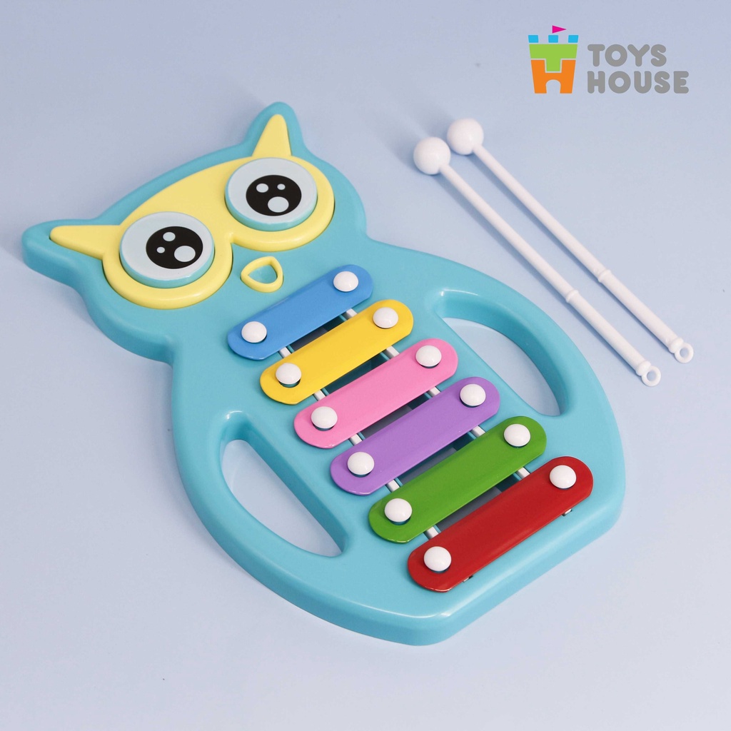 Ảnh Đàn đồ chơi cho bé Bộ đàn gõ Xylophone hình cú mèo đáng yêu Toyshouse 6 Phím 2 dùi 2