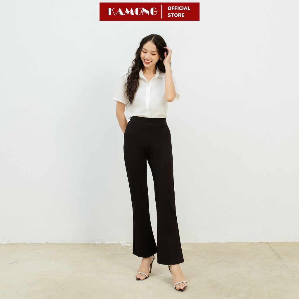 Ảnh Quần ống loe nữ KAMONG cạp cao thun co dãn dáng dài công sở ống bass Q011 4