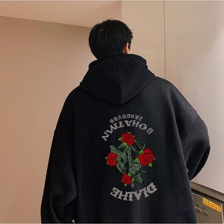 Áo Hoodie Mỏng Dáng Rộng In Hình Hoa Hồng Đỏ Thời Trang Unisex Size M-3XL