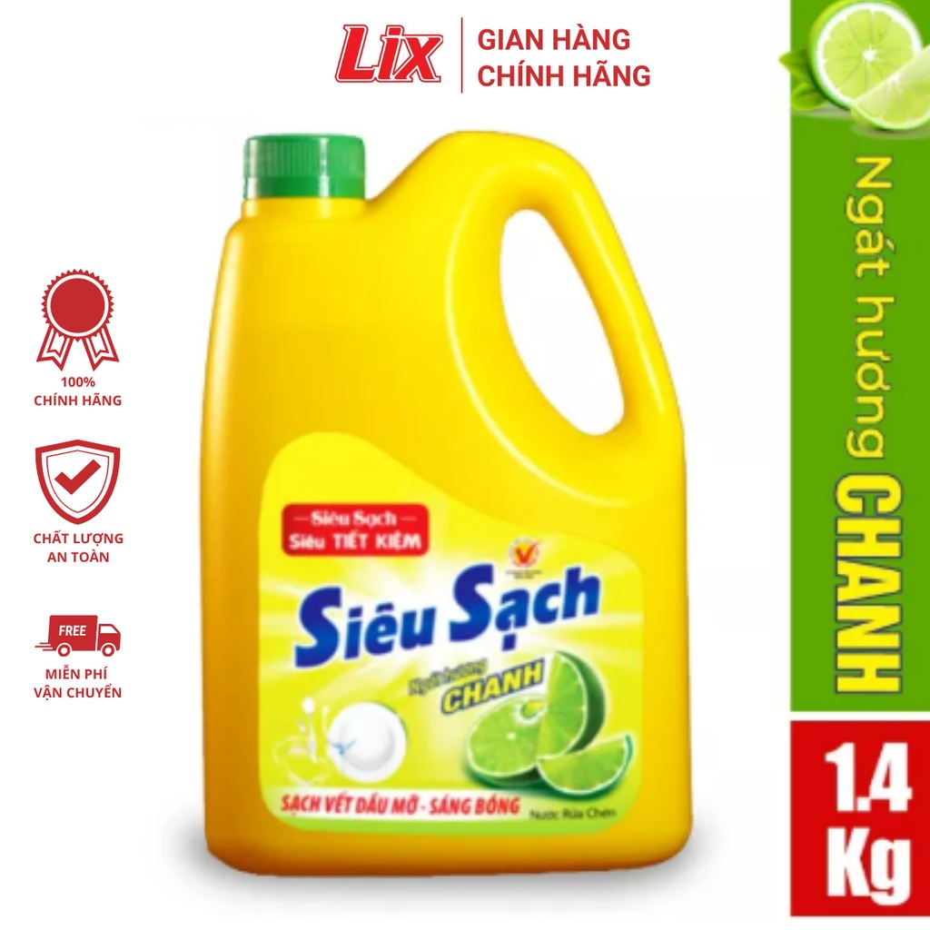 Nước rửa chén siêu sạch chanh 1,4kg NS140 sạch bóng viết dầu mỡ hương chanh thơm mát - Lixco Vietnam