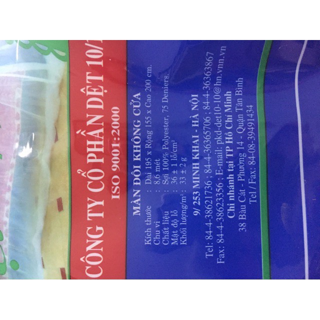 Màn tuyn không cửa chống muỗi dệt 10/10 túi xanh mầu trắng trơn, mùng trắng mắt nhỏ dầy dặn đủ size 1m2, 1m6, 1m8, 2m2