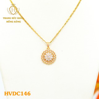 Dây Chuyền, Vòng Cổ Nữ Mặt Đính Đá Màu Trắng Xi Mạ Vàng Non Cao Cấp - Trang Sức Hava Hong Kong