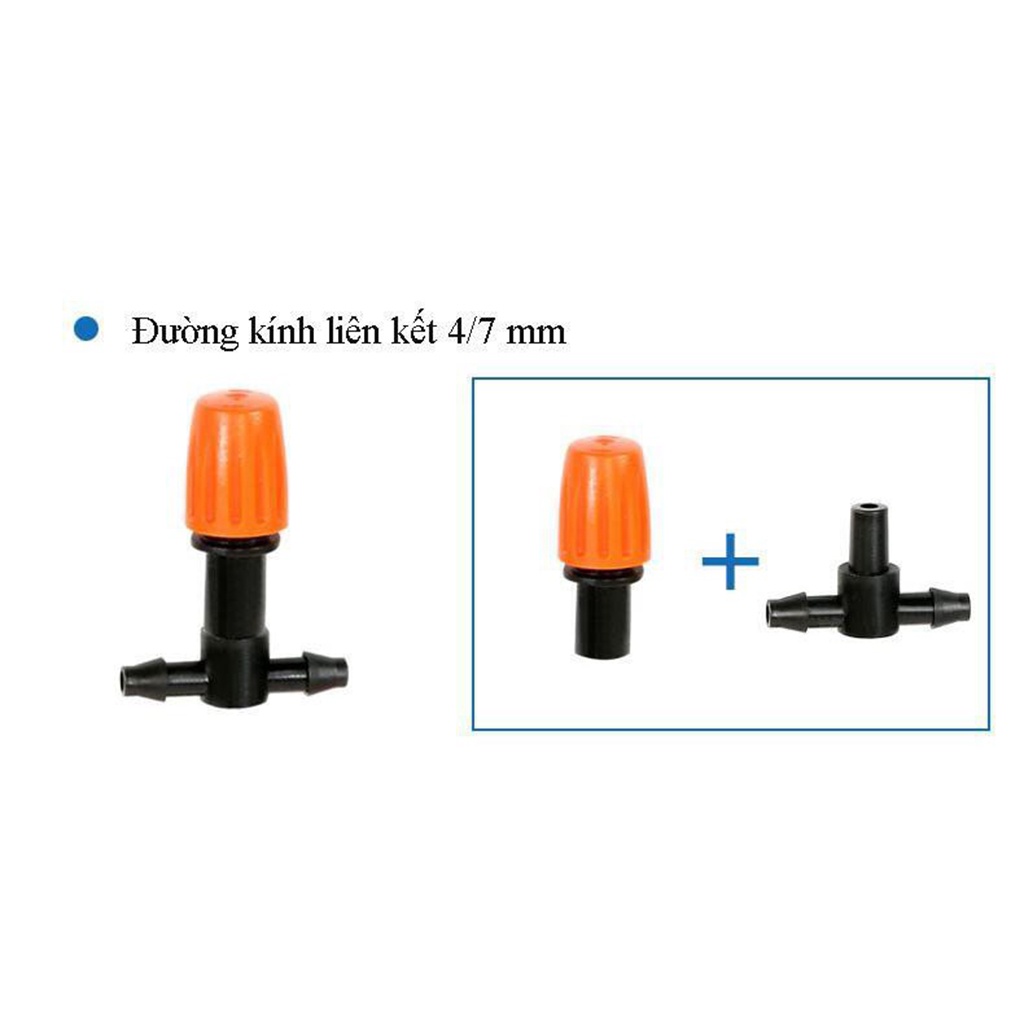 50 bộ béc tưới phun sương làm mát, tưới vườn 1 hướng cam kèm tê nối ống 6mm (tùy chọn van chống rỉ)