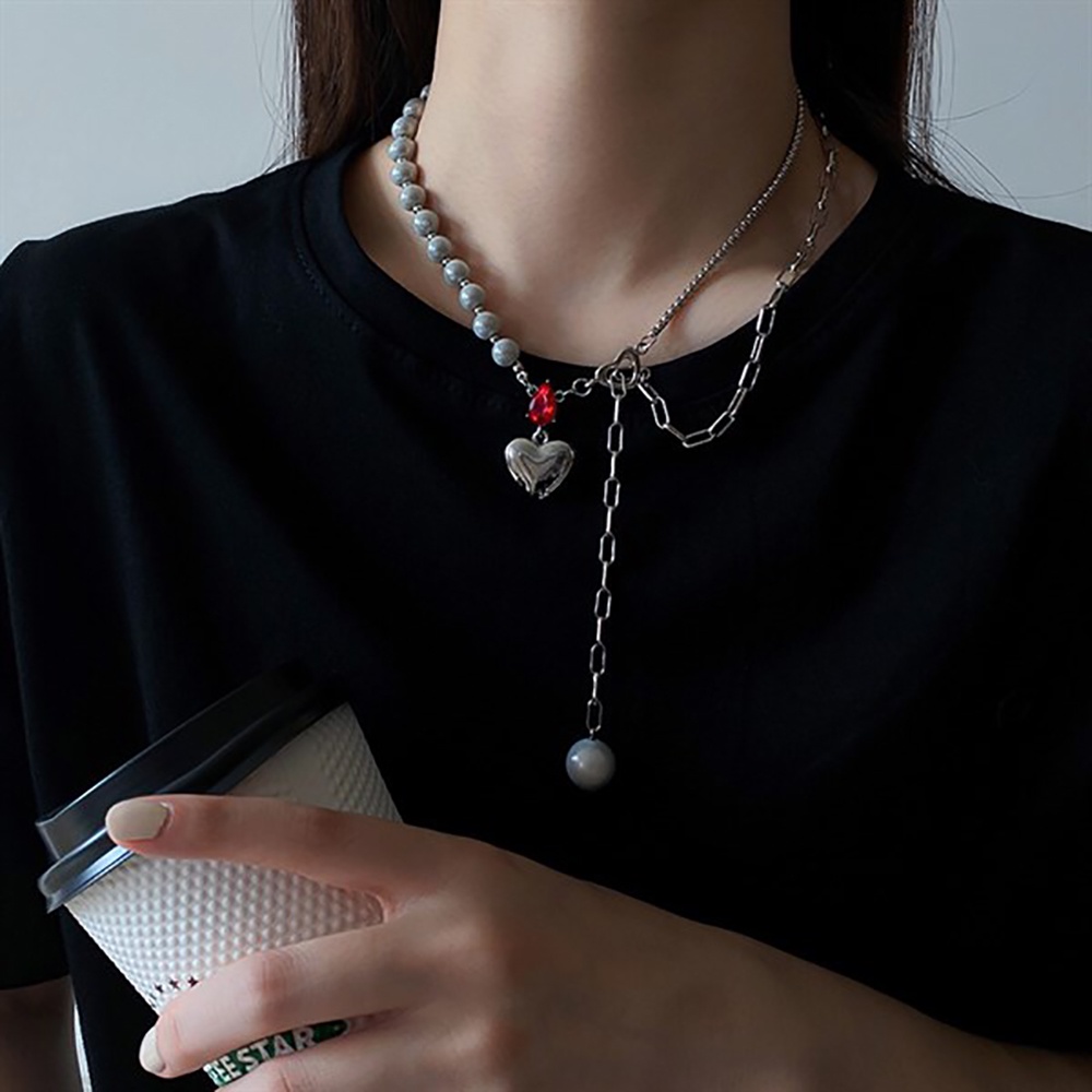 Ảnh Vòng Cổ Mushroom Lee Ngọc Trai Dạ Quang Pha Lê Đỏ Broken Heart 4