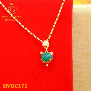 Dây Chuyền, Vòng Cổ Nữ Mặt Hồ Ly Đính Đá Màu Xanh Xi Mạ Vàng Non Cao Cấp - Trang Sức Hava Hong Kong