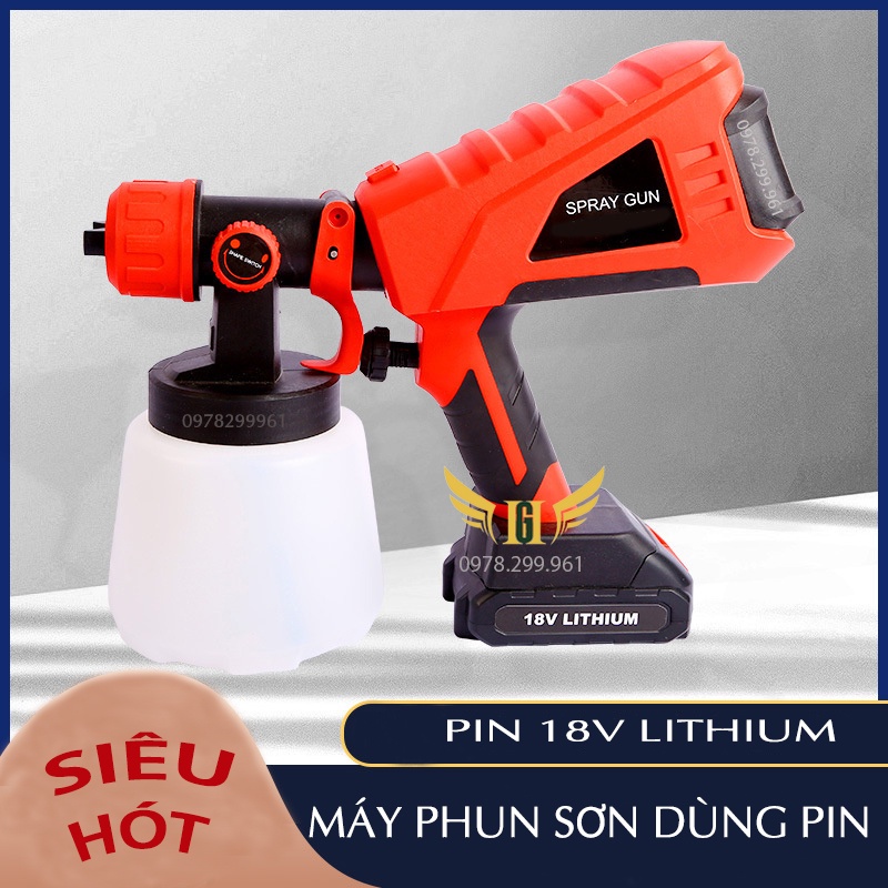 [CHÍNH HÃNG] Máy Phun Sơn Cầm Tay Dùng Pin 18V Spray Gun JH09, Chân Pin
