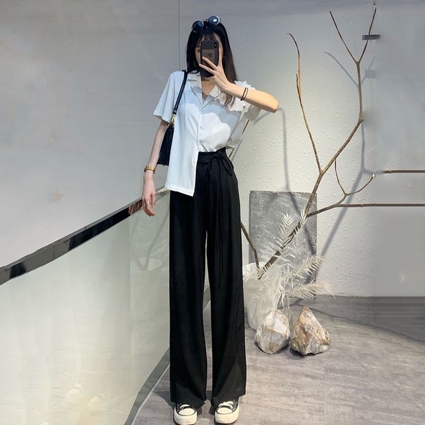 Quần Dài Ống Rộng Lưng Cao Thời Trang Hàn Quốc Cho Nữ m25