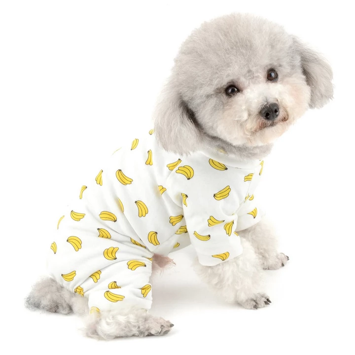 Thú Cưng Cotton Bộ Đồ Ngủ In Hình Chuối Áo Áo liền quần Cho Chó Nhỏ Mèo Đồ Ngủ Chó Con Yorkie Shih Tzu Đồ Chơi Poodle Quần Áo