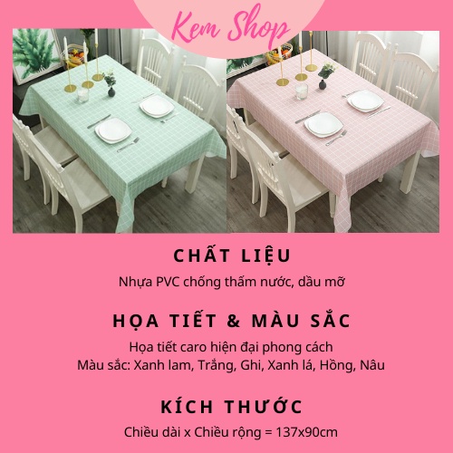 Khăn trải bàn caro vintage PVC chống thấm nước phong cách Bắc Âu - Kemshop K23