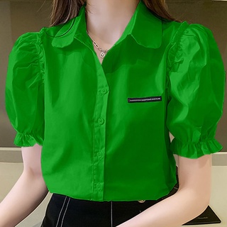Áo Sơ Mi Tay Ngắn Phồng Phong Cách Pháp Thời Trang Mùa Hè Cho Nữ