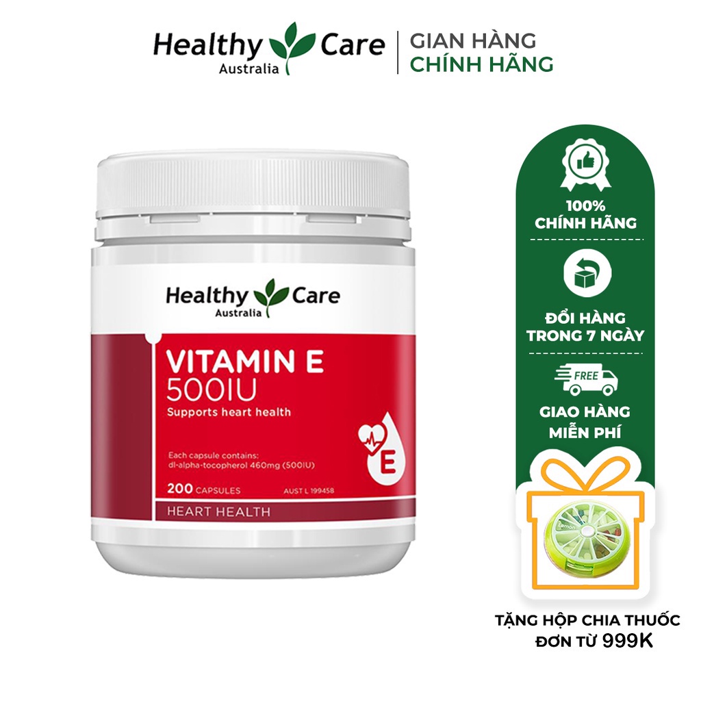 Viên Uống Healthy Care 500IU 200 Viên Bổ Sung Vitamin E Đẹp Da Dưỡng Tóc