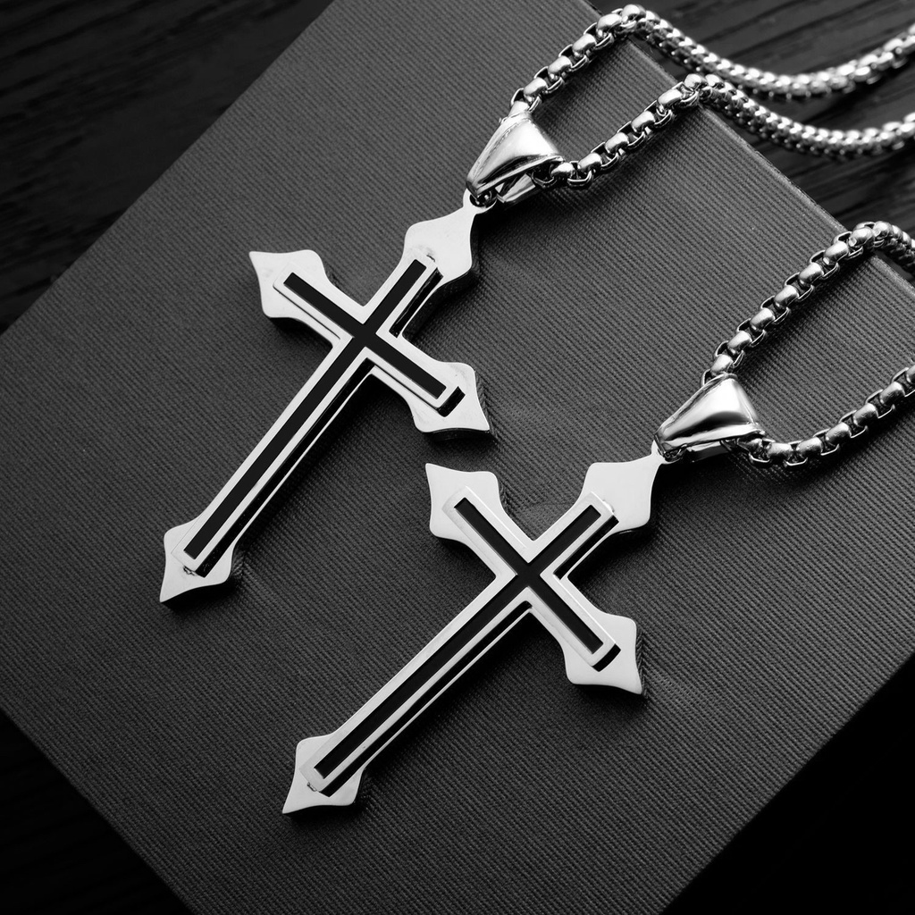 Vòng cổ mặt thánh giá rỗng phong cách gothic cổ điển cho bạn trai