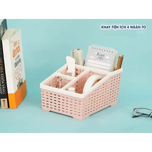 Khay nhựa để bàn 4 ngăn tiện ích, đựng đồ dùng đa năng hàng Việt Nam chính hãng
