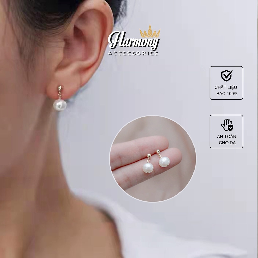 Khuyên bông tai nữ bạc cao cấp mạ vàng mặt ngọc trai nhân tạo | HARMONY ACCESSORIES K223