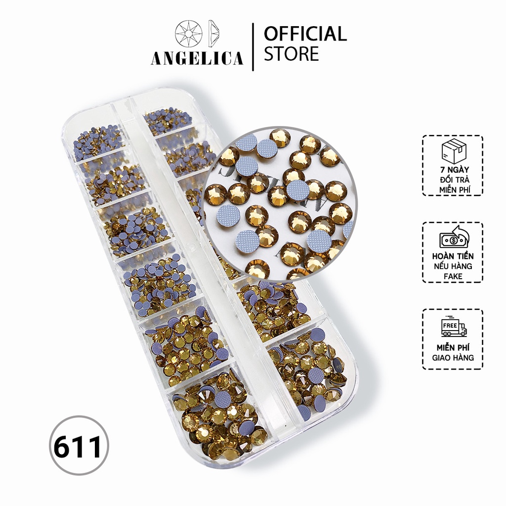 Đá chân lưới nail 12 khía màu vàng trà đậm đính móng ANGELICA 611