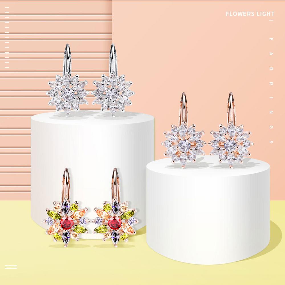 Khuyên tai Bamoer jie041 bạc đính đá zircon nhiều màu sắc cho nữ