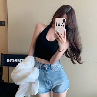 ( hàng có sẵn) Áo croptop cổ yếm thun gân hở lưng