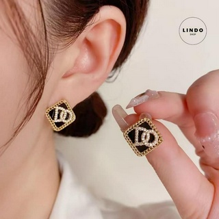 LD51 Bông Tai DO Đen Vàng LINDO, Bông tai Nữ Thời Trang Phong cách Hàn Quốc Thích Hợp Đeo Đi Chơi, Dự Tiệc