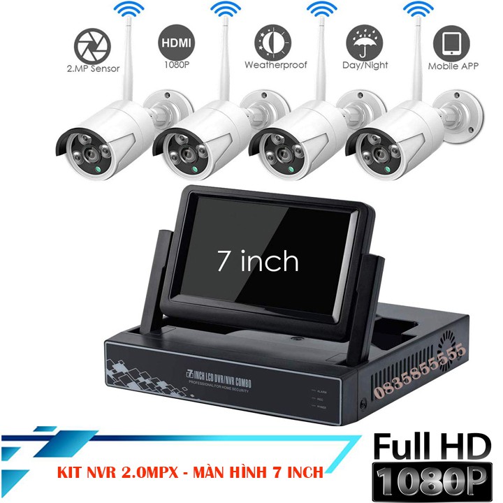 BỘ KIT NVR 2.0MPX - ĐẦU GHI + MÀN HÌNH LCD 7 INCH + 4 CAMERA WIFI 1080P ...