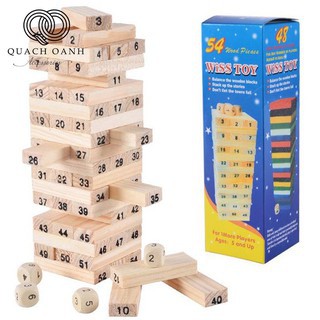 Đồ chơi của bé, đồ chơi rút gỗ WISS TOY 54 thanh gỗ và 4 xúc xắc