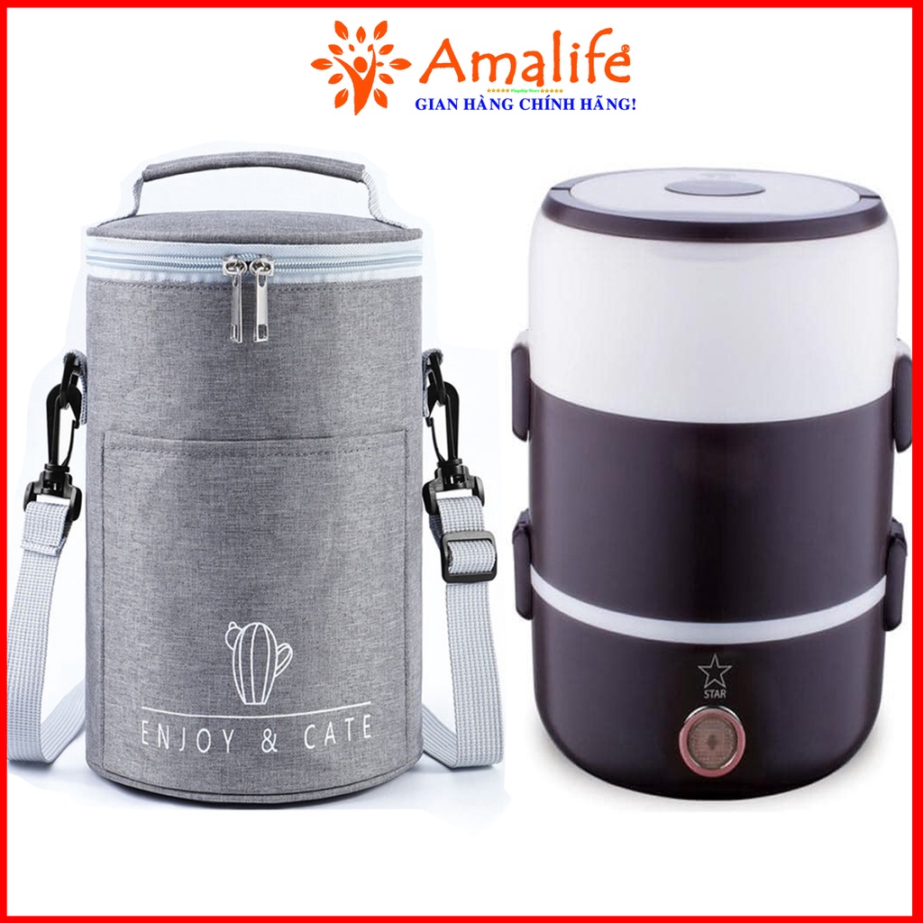 Ảnh Hộp Đựng Cơm 3 Tầng Có Lõi Hâm Nóng Cơm Đã Nấu – Kèm Túi Giữ Nhiệt  Hình Trụ Cao Cấp Chính Hãng Amalife 2