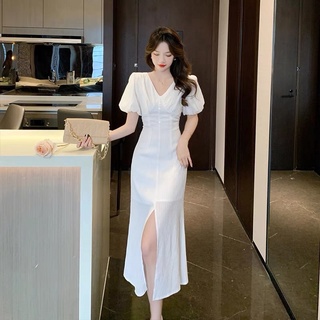 Váy Maxi Đũi Trắng Tay Phồng Hàng 2 Lớp Có Ảnh Thật
