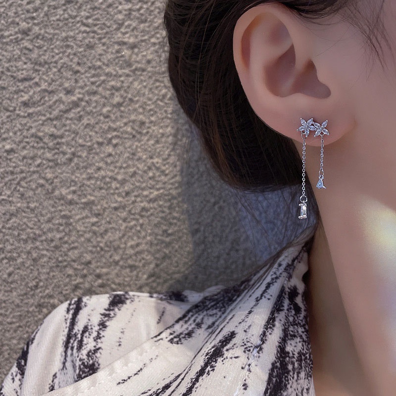 Hoa Tai Mạ Bạc 925 Hình Hoa Tua Rua Đính Đá Zircon Sang Trọng Thời Trang