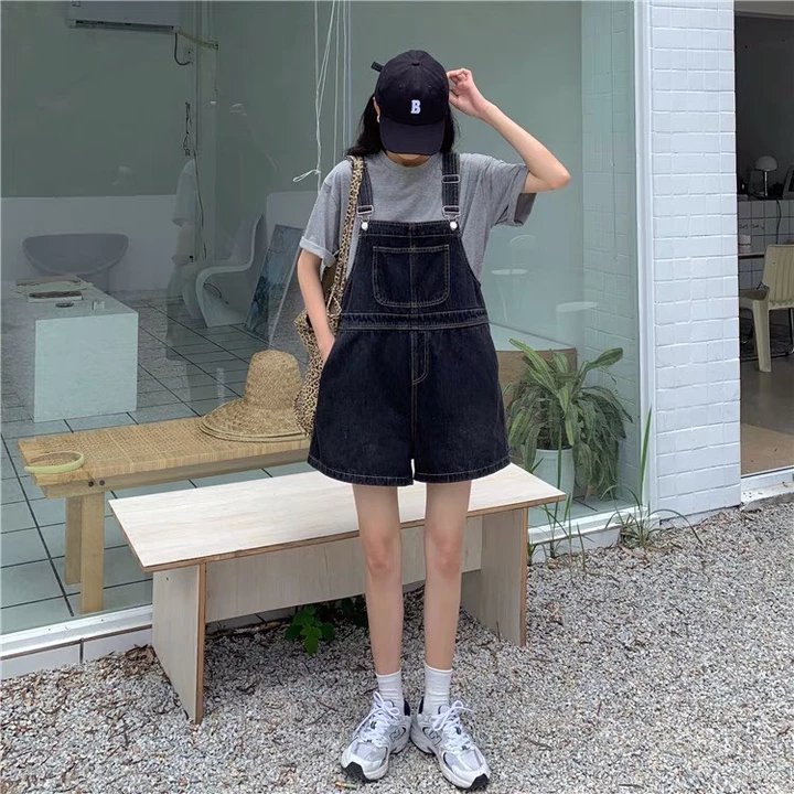 Quần Yếm Bò Nữ MIAA form Rộng Hai Dây, Quần yếm Sooc Jeans Dáng Yếm Ulzzang Xanh Nhạt Cao Cấp