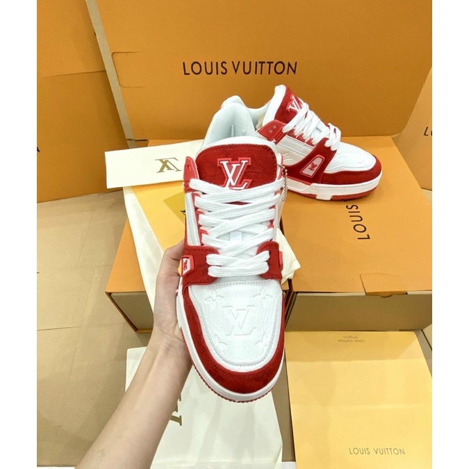 GIÀY LV TRAINERS SNEAKER LOW WHITE RED LAI AU [ FULL BOX + FREE SHIP ]