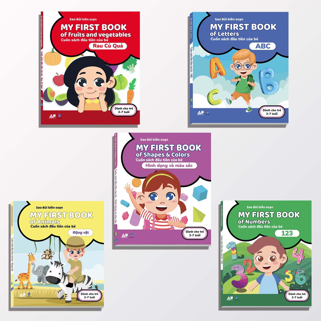 Sách -  Cuốn My First Books Bé Nhận Biết Chữ Cái, Số Đếm, Động Vật, Rau - Củ - Quả, Hình Dạng Và Màu Sắc Combo Bộ 5