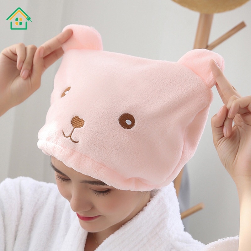 (Quà tặng không bán) Mũ tắm vải trùm đầu hình gấu hoạt hình dễ thương