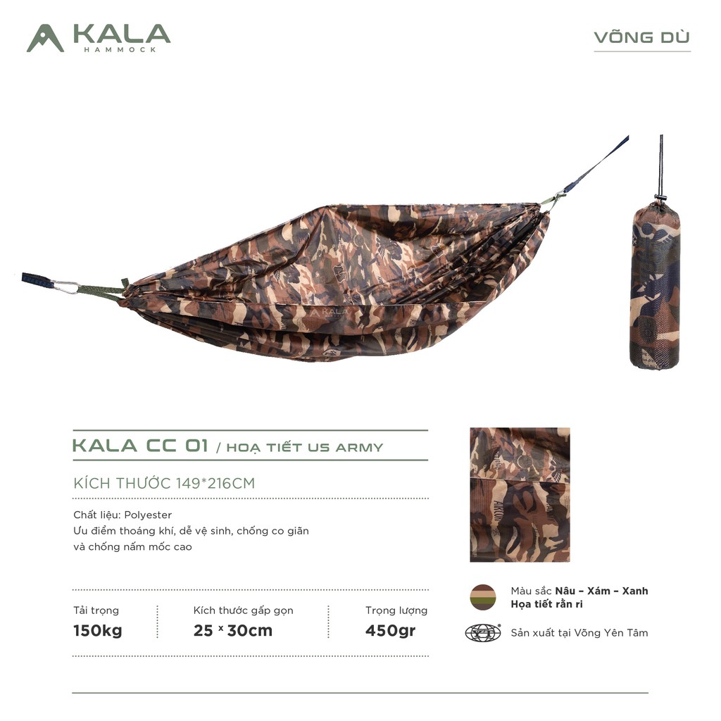 Võng dù camo có túi tặng 5m dây