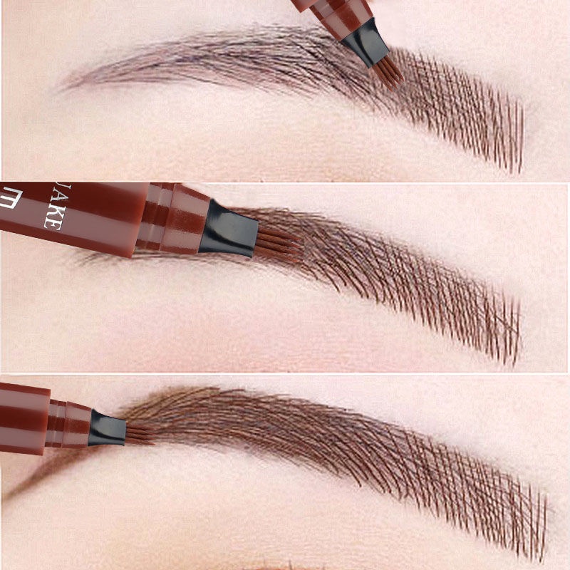 Bút Chì Kẻ Lông Mày Dạng Lỏng 4 Đầu Chống Nước Không Phai Màu Đen Nâu