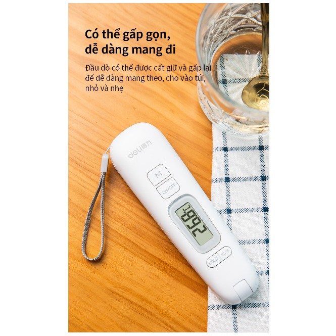 Nhiệt Kế Điện tử đa năng đầu gập Deli - Đo nhiệt độ thực phẩm, chất lỏng - Pha sữa, làm bánh, thử nước tắm cho bé - 8899