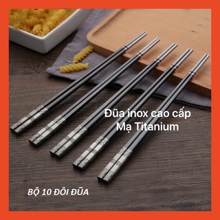 Combo10 Đôi Đũa Inox 304,Hoa Văn PHÚC LÀNH Mạ Titanium VÀNG,ĐEN Inox 304, Khắc Laser Chống Trượt