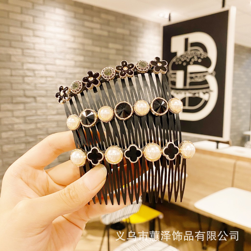 Lược Cài Tóc Màu Đen Đính Ngọc Trai Phong Cách Hàn Quốc Thanh Lịch