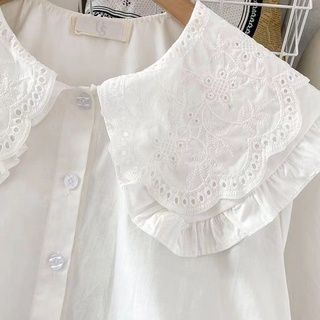 Áo Sơ Mi Nữ Tay Dài Cổ Búp Bê Phối Ren Phong Cách Hàn Quốc baju baju wanita Lenan panjang