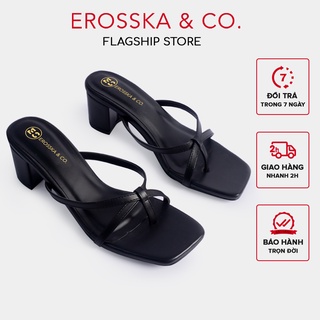 Dép cao gót Erosska xỏ ngón phối dây Hàn Quốc cao 5cm màu đen ver 2 _ EM075