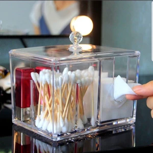 Hộp đựng bông tẩy trang kết hợp bông tăm có nắp đậy