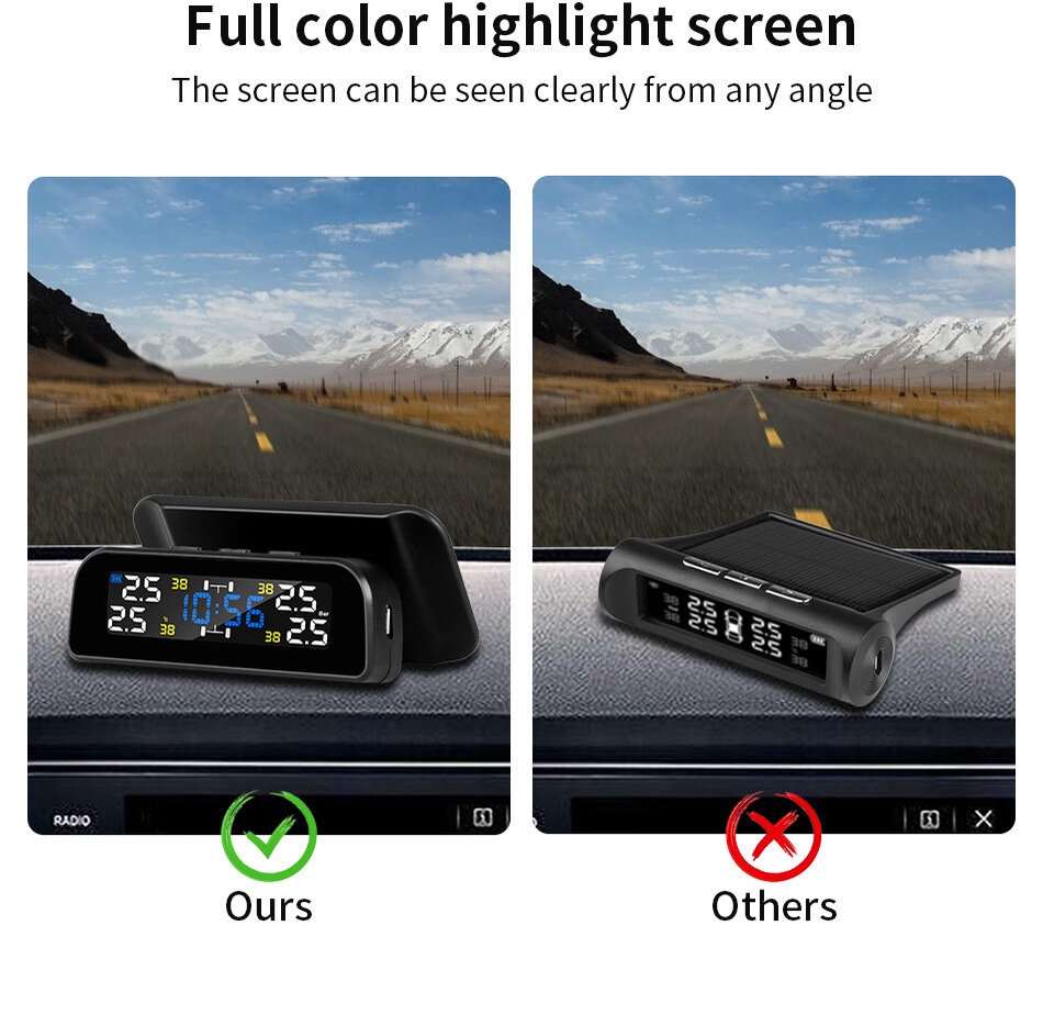 Mô tả Hệ Thống Giám Sát Áp Suất Lốp Xe Hơi TPMS Thông Minh Sạc Năng Lượng Mặt Trời Tự Động Màn Hình LCD Với 4 Cảm Biến - 6