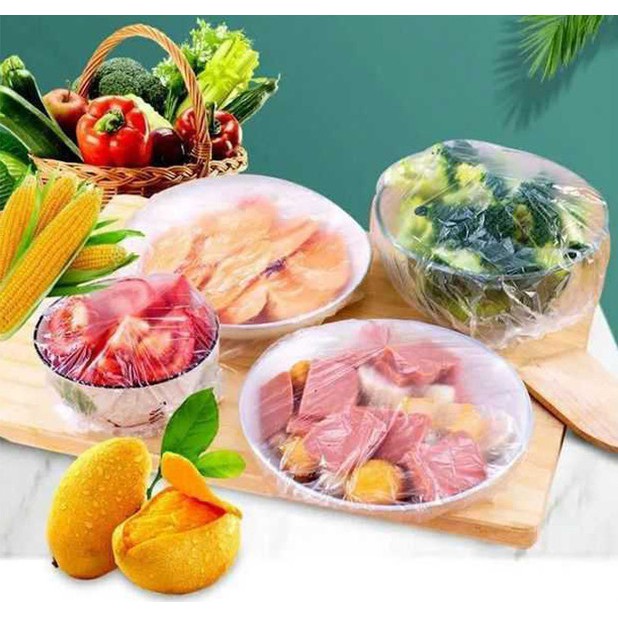 COMBO 100 màng bọc thực phẩm PE túi gấu co giãn siêu dai có dây chun tái sử dụng được