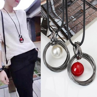 Dây chuyền ngọc to dây đen ngọc trắng không gỉ BHDC165