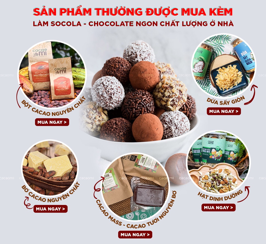 Mô tả Bơ cacao nguyên chất từ hạt ca cao làm bánh socola chocolate, ăn chay CacaoMi Cocoa Butter 250g/500g - 3