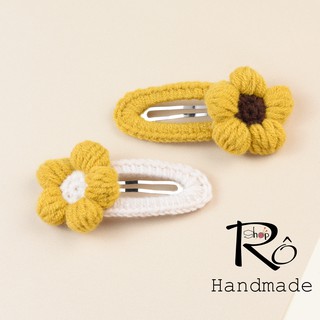 Set 2 kẹp tóc bông hoa len dễ thương cho nữ và bé gái |Cặp tóc mái xinh xắn |Shop Rô Handmade