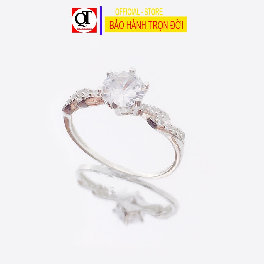 Nhẫn nữ ổ cao gắn đá kim cương nhân tạo chất liệu bạc ta gắn đá cao cấp trang sức Bạc Quang Thản – QTNU77